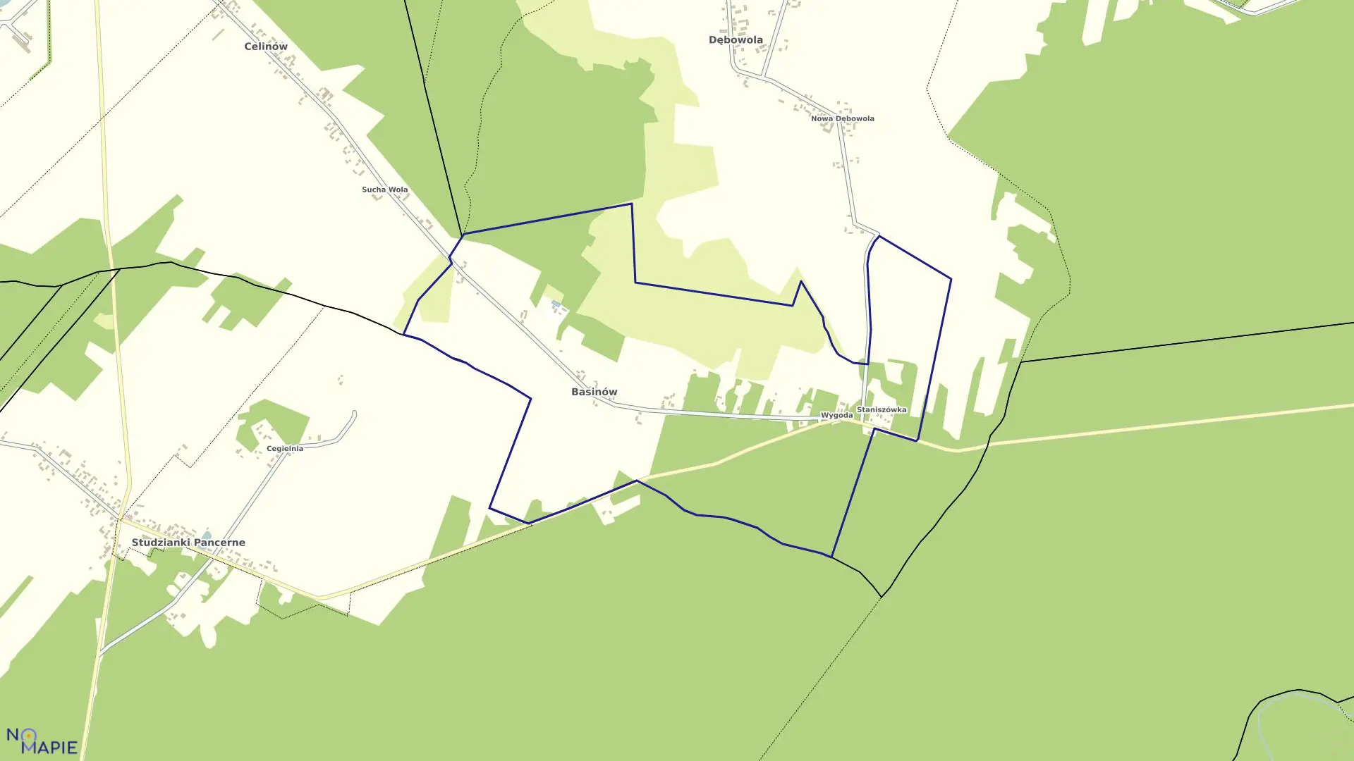 Mapa obrębu Basinów gmina Magnuszew