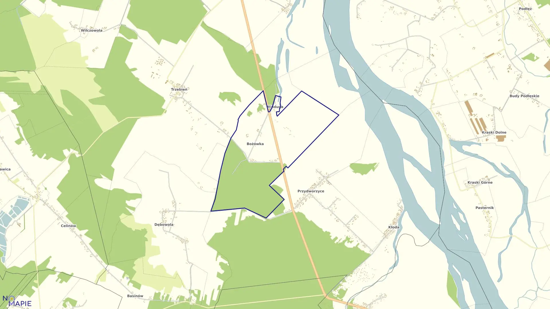Mapa obrębu Bożówka gmina Magnuszew