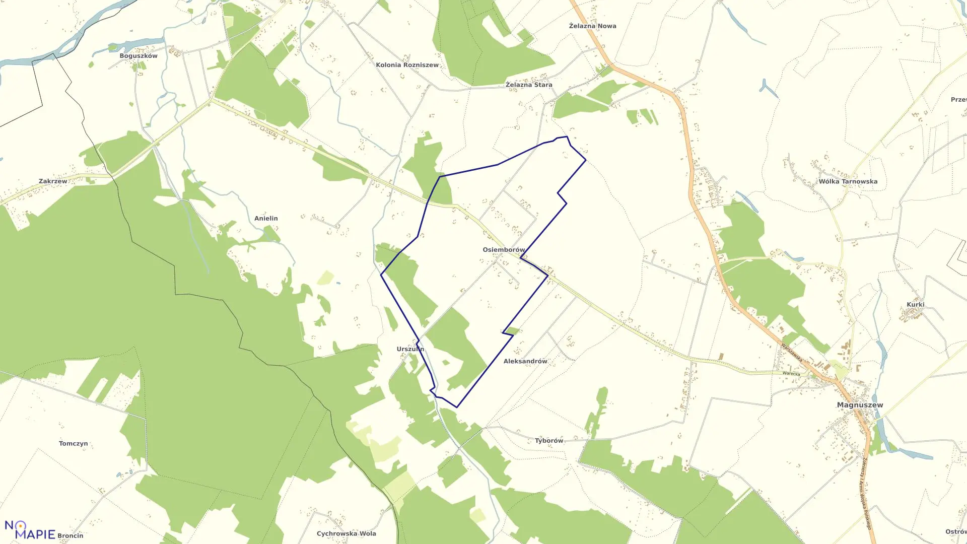 Mapa obrębu Osiemborów gmina Magnuszew