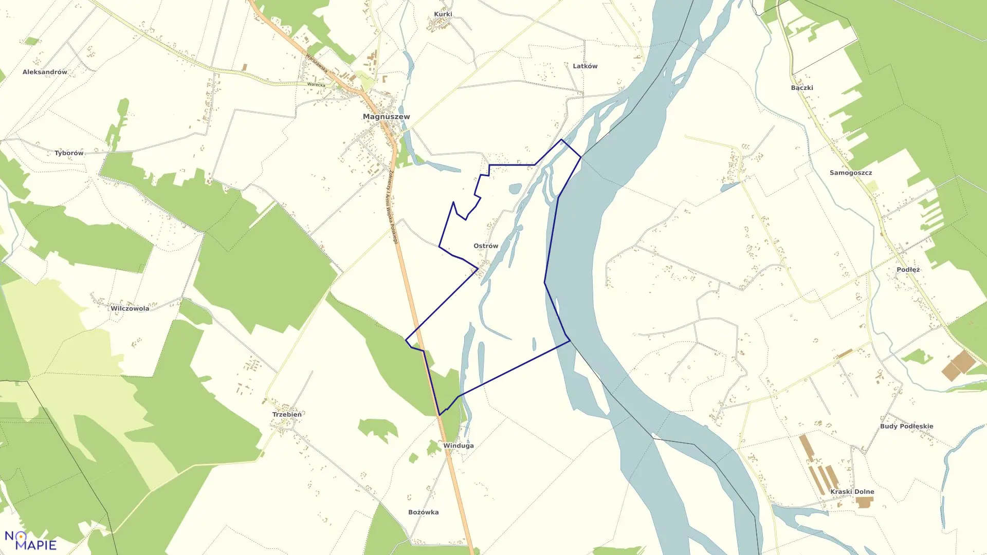 Mapa obrębu Ostrów gmina Magnuszew