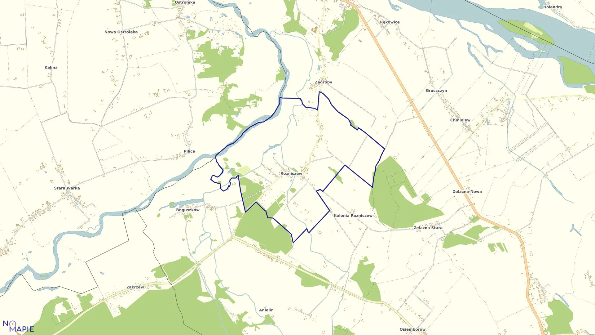 Mapa obrębu Rozniszew gmina Magnuszew